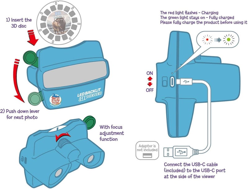 WARM FUZZY Toys LED Backlit 3D Viewer – (Arctic) – New 2025 USB-C Rechargeable Slide Viewer for Kids & Adults Includes 3 Reels with 21 HD 3D Images – Patent-Pending Retro Toy, No Light Source Needed - Image 3